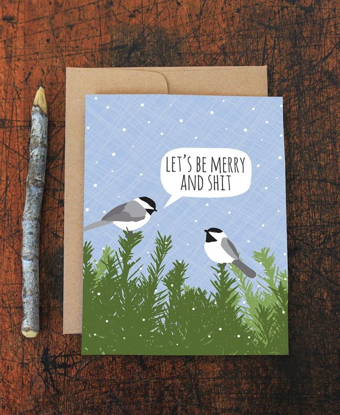 Merry And Shit Chickadees Box Of 8 Christmas Cards