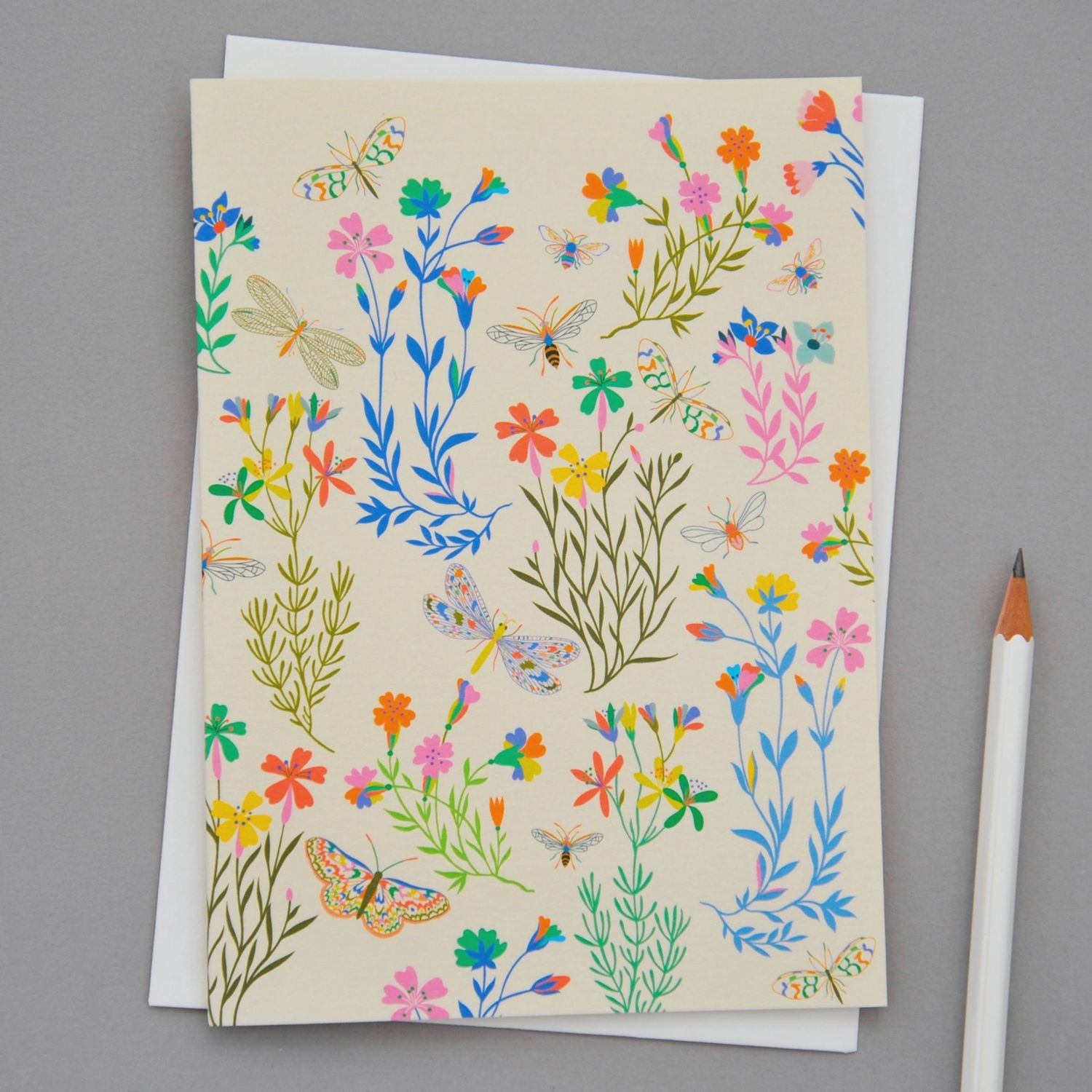 Flowers, Butterflies And Bees Card