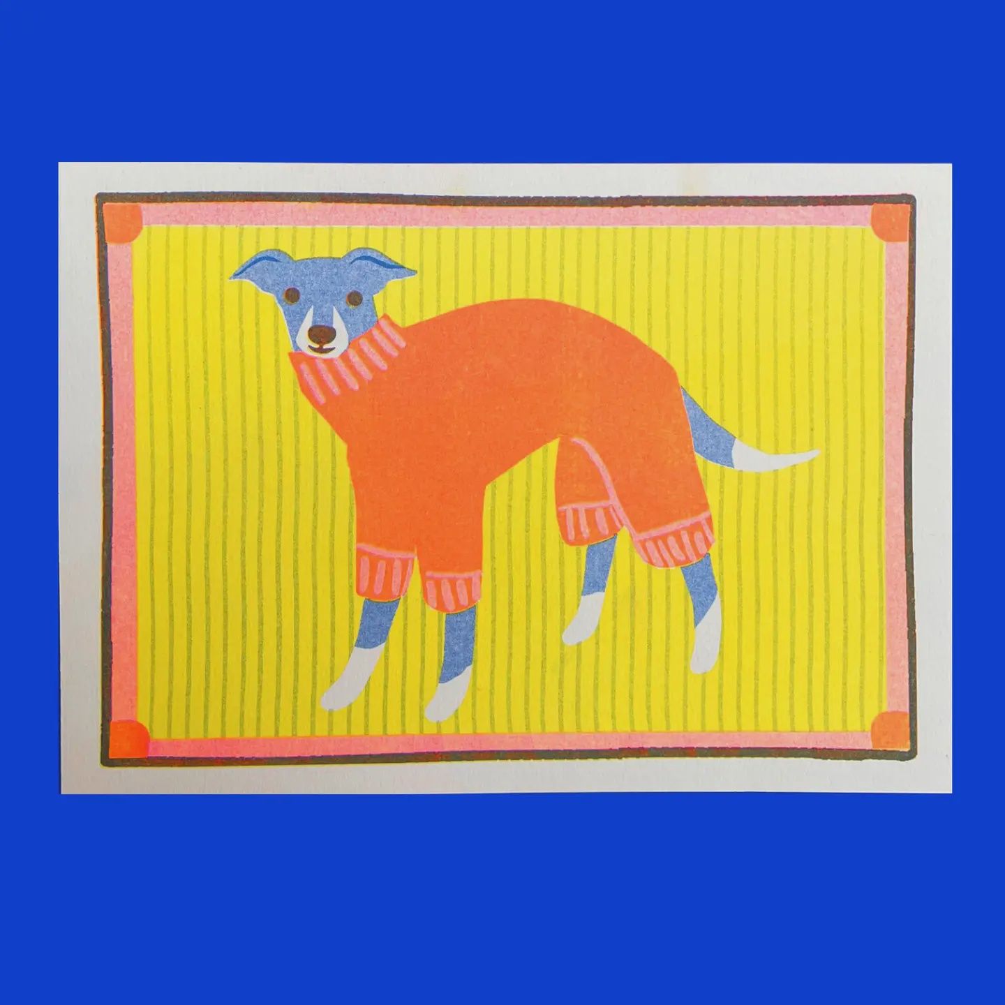 Italian Greyhound In Sweater A5 Risograph Print