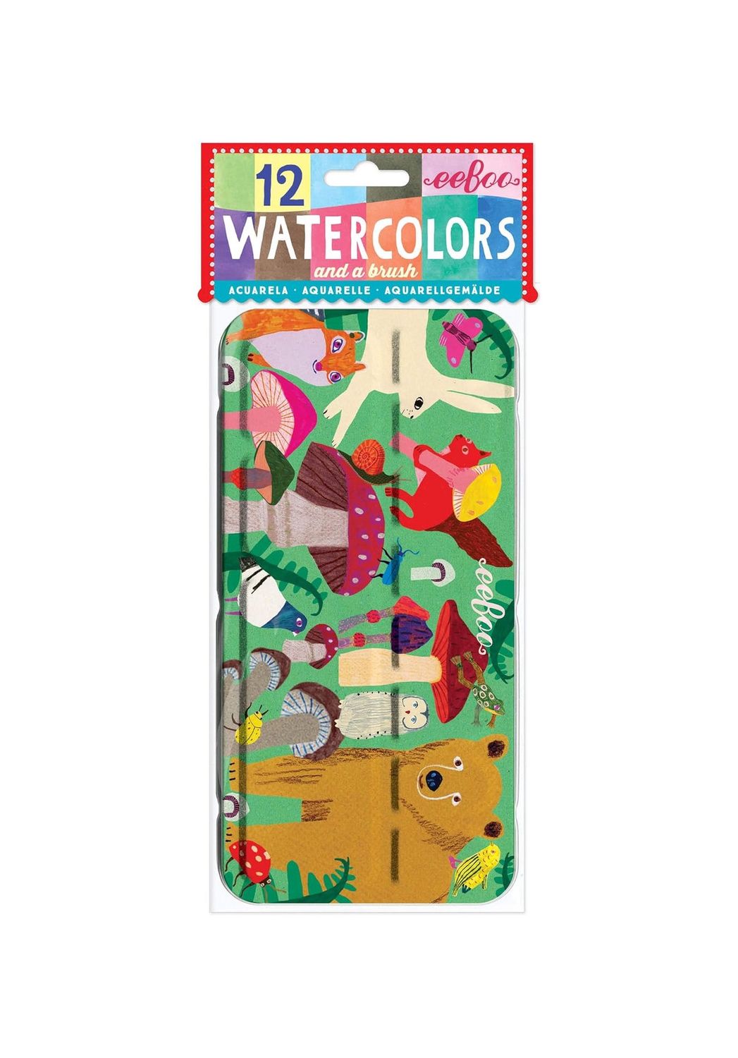 Mushroom And Animals Watercolor Tin