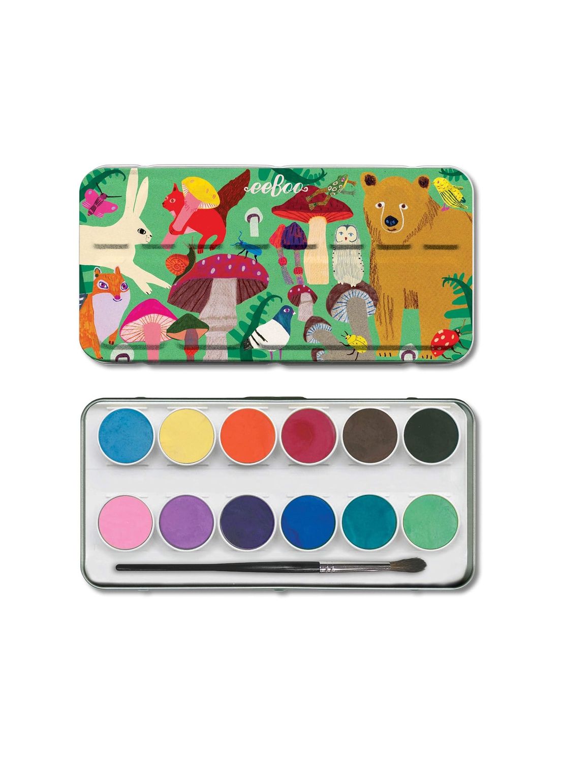 Mushroom And Animals Watercolor Tin