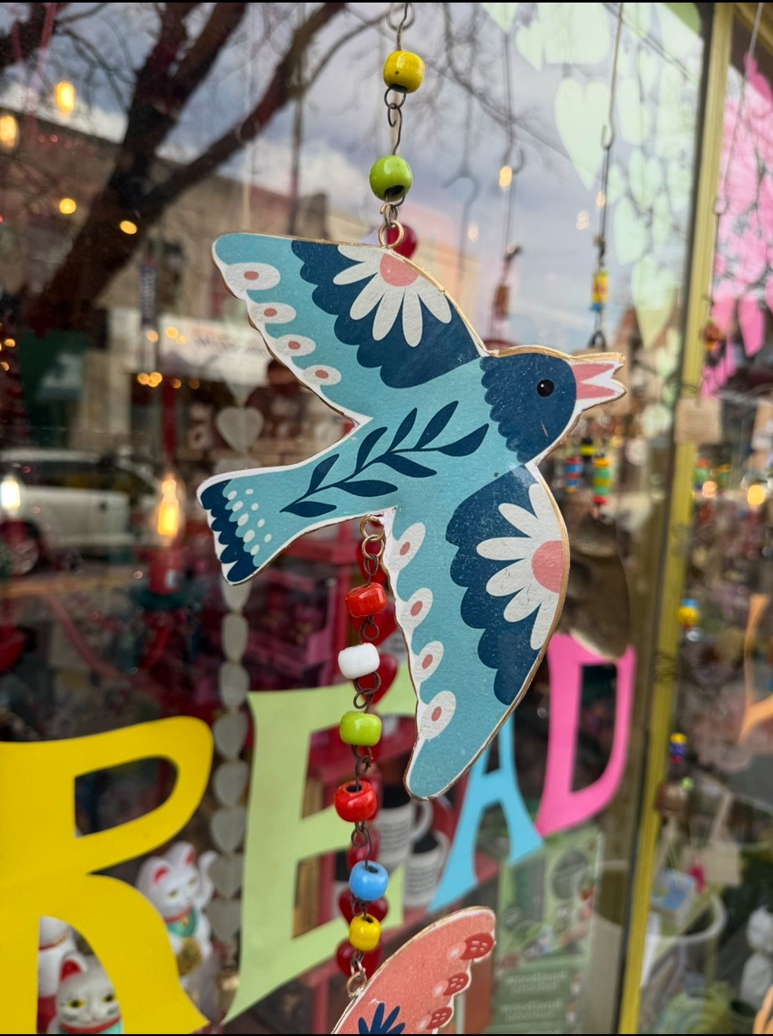 Metal Painted Folk Floral Birds Windchime
