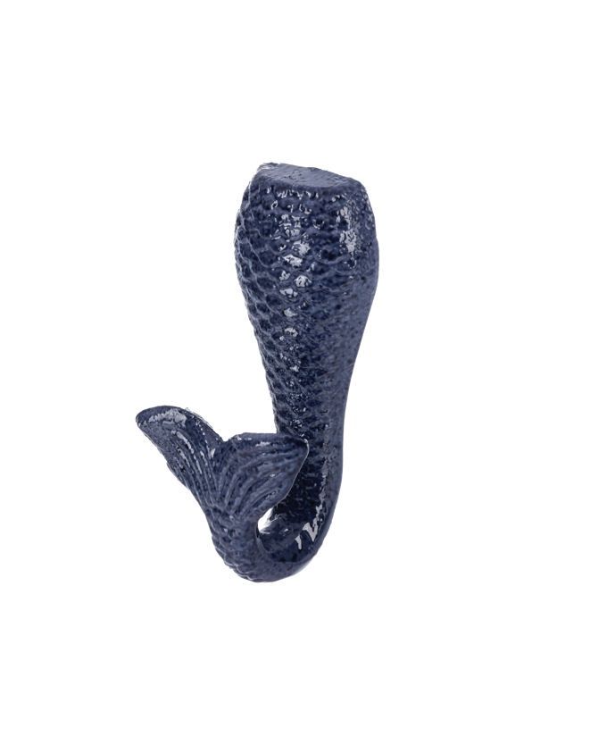 Mermaid Tail Cast Iron Wall Hook, Color: Dark Blue