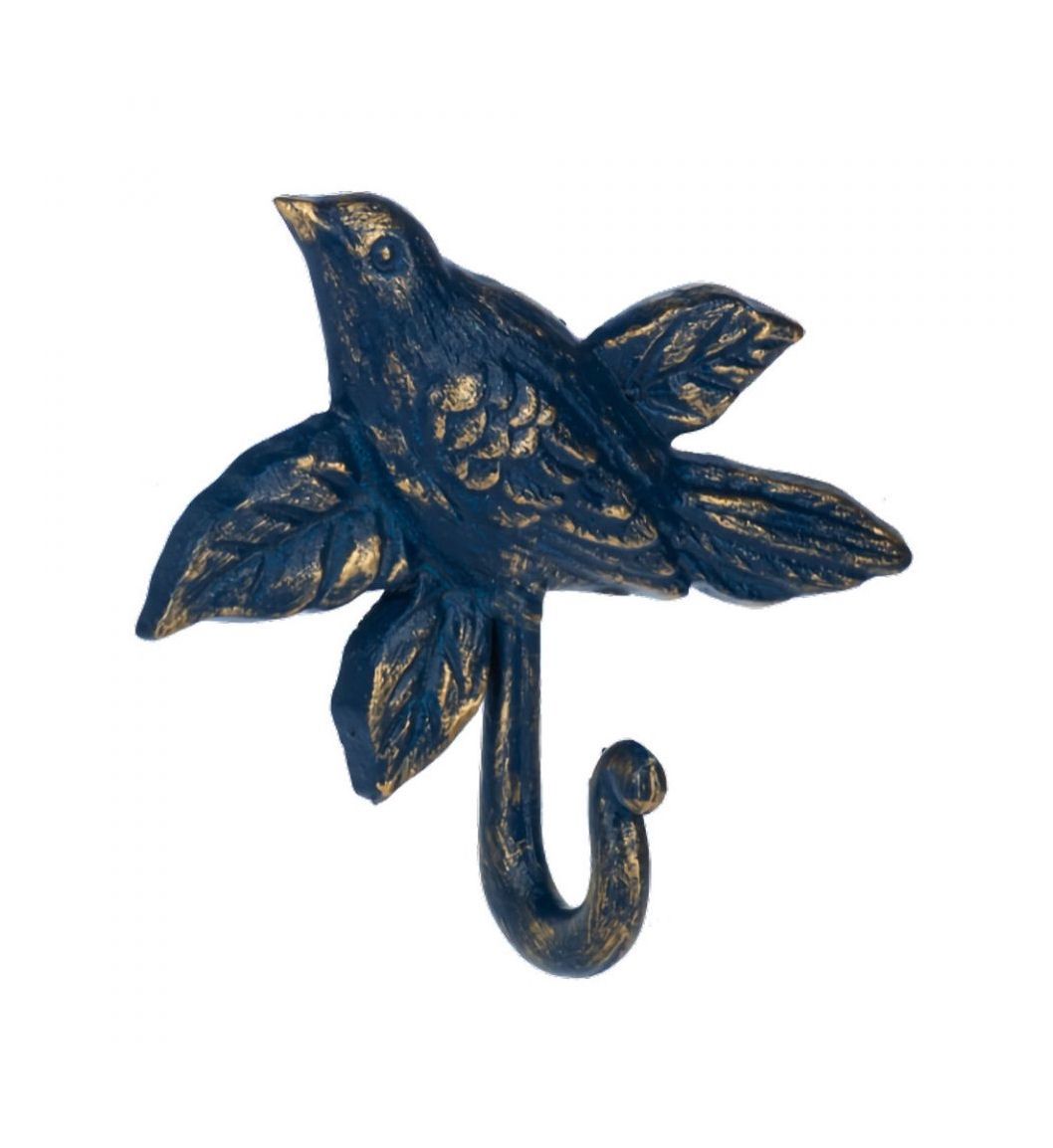 Bird On Branch Cast Iron Wall Hook, Color: Blue