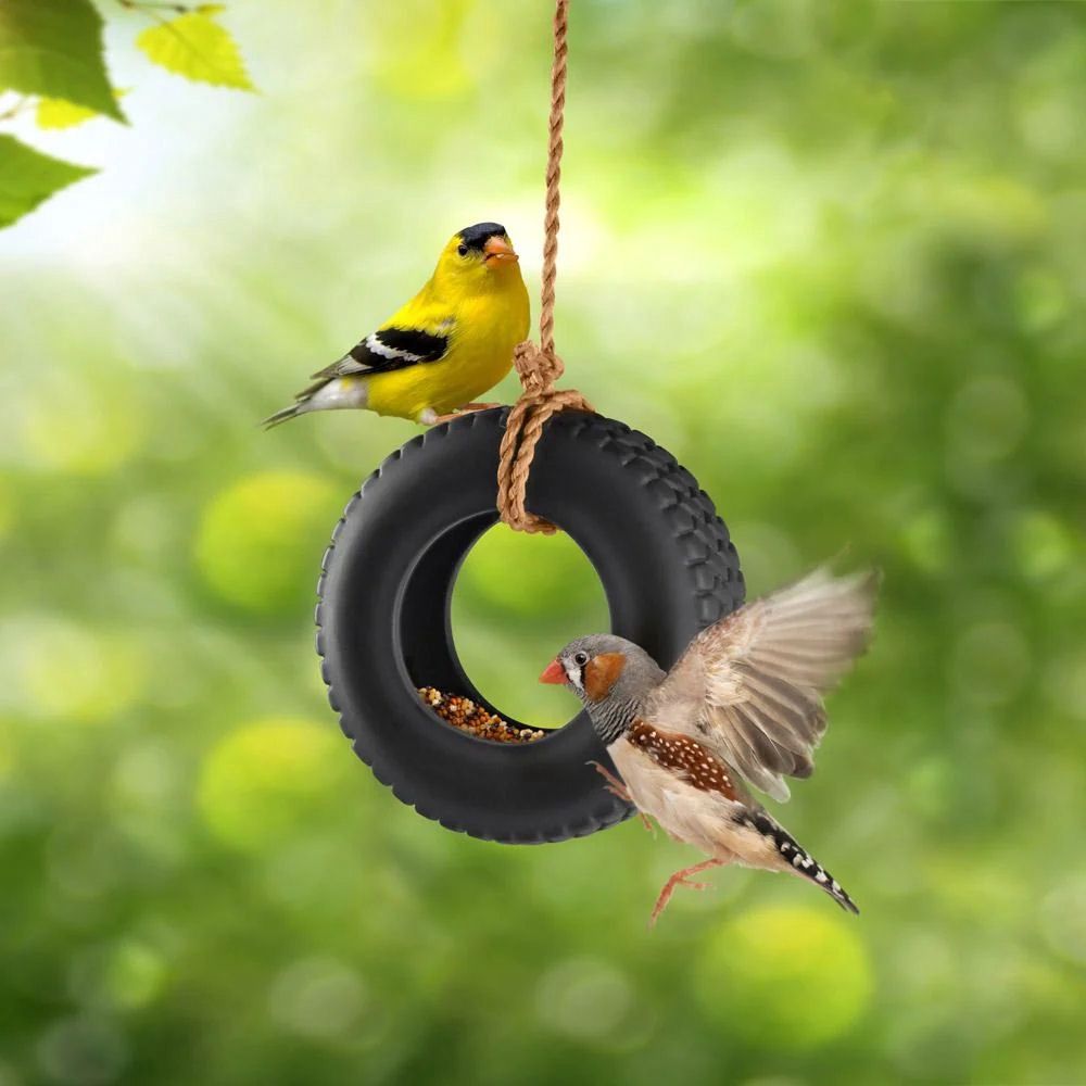 Tire Swing Time Ceramic Bird Feeder
