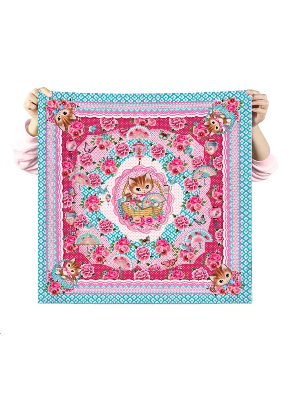 Fiona Hewitt Double Sided Vintage Kitty With Fans Scarf