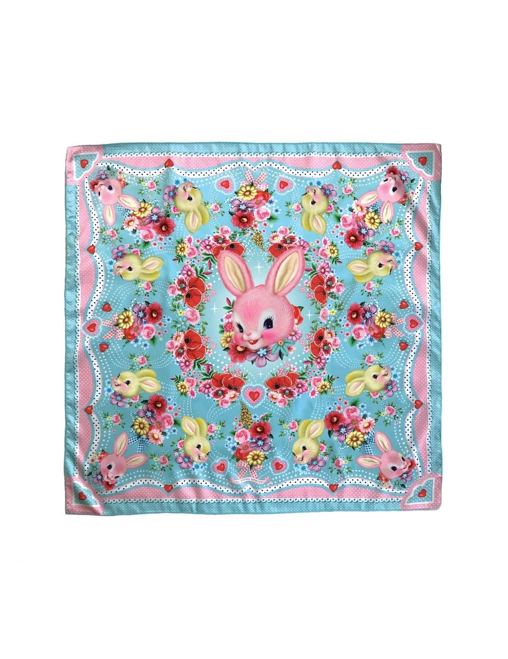 Fiona Hewitt Double Sided Vintage Happy Bunnies Silky Scarf