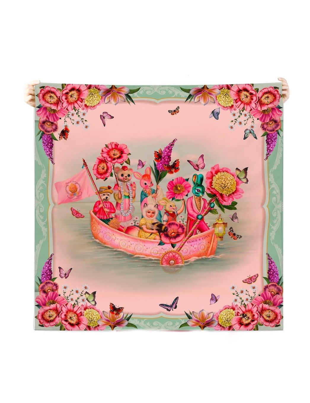 Fiona Hewitt Double Sided Vintage Flower Power Satin Scarf