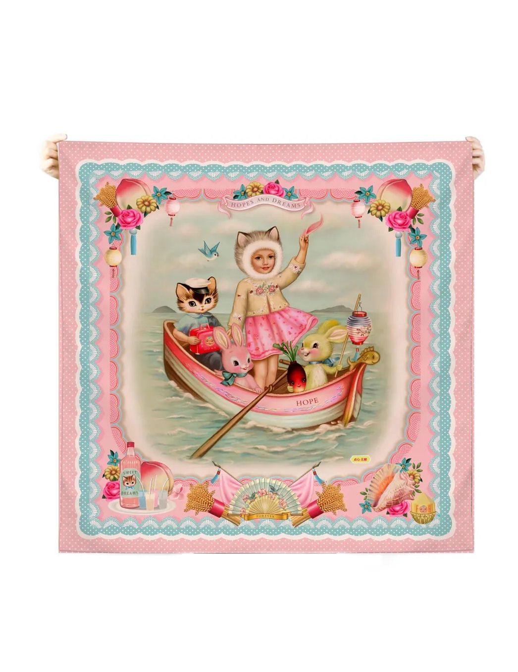 Fiona Hewitt Double Sided Boat Of Hope, Cat Ears Satin Scarf