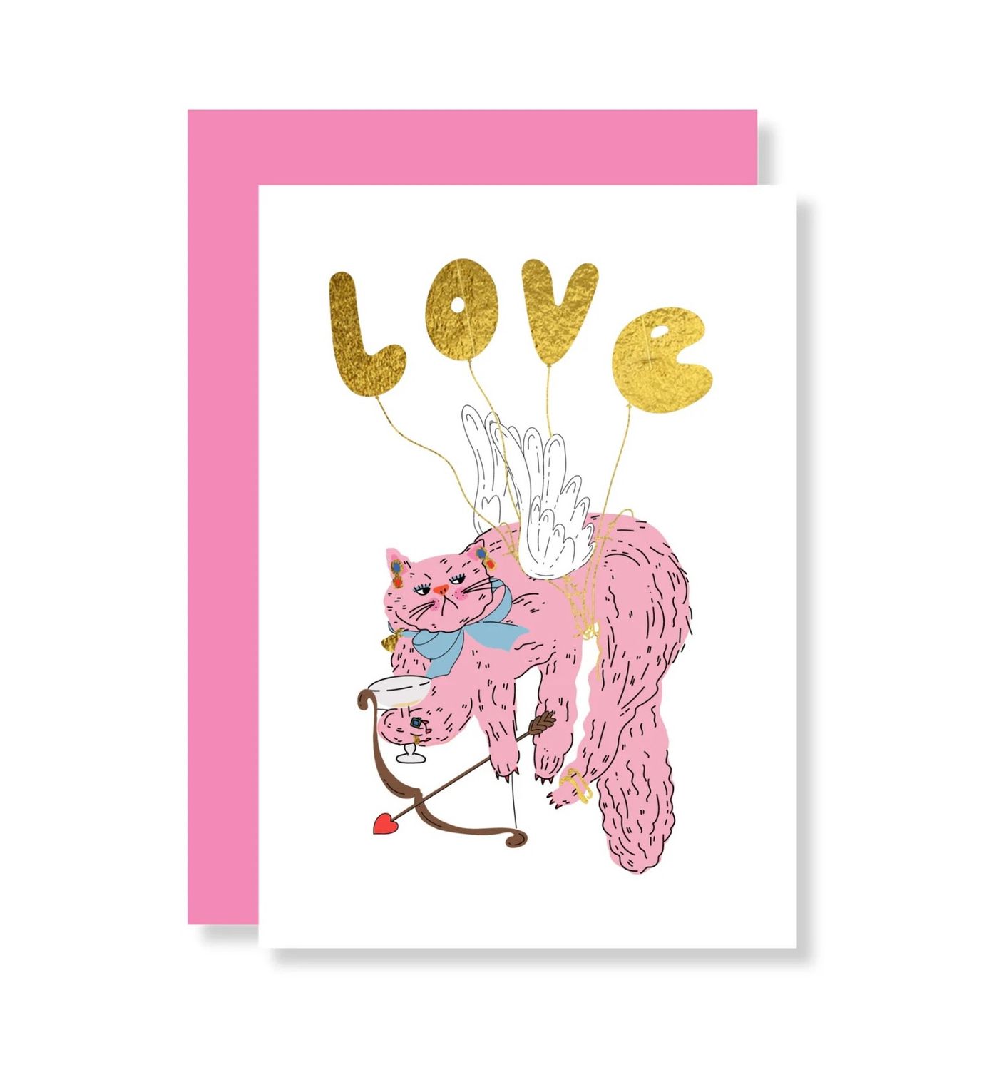 Pink Cat Love Gold Foil Card
