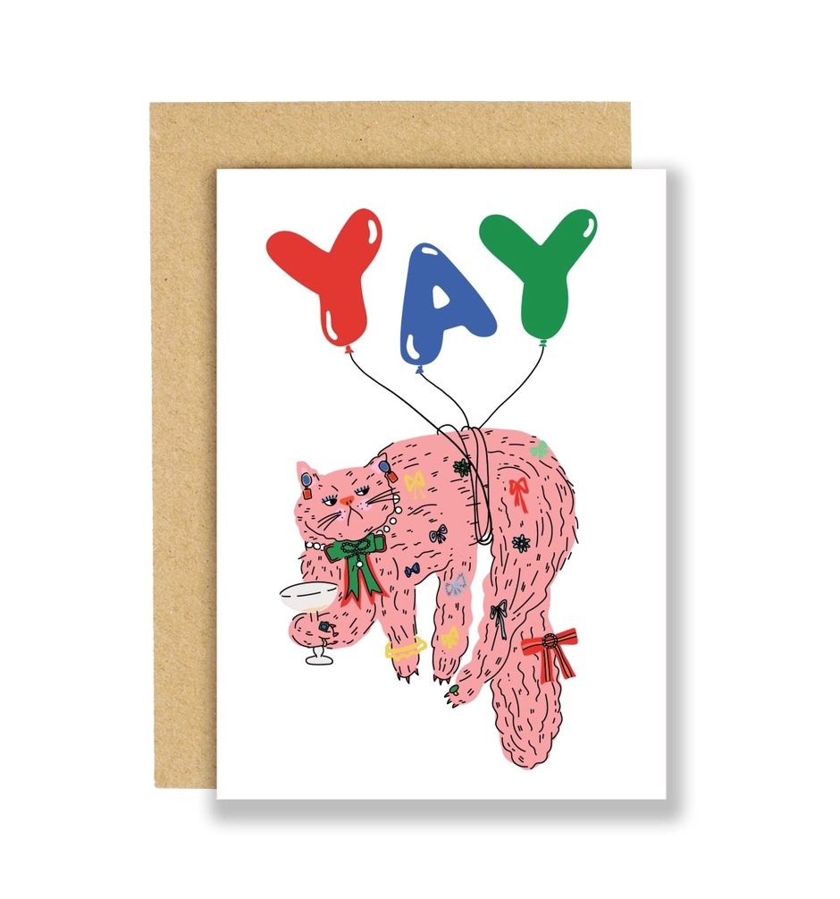 Yay Balloon Pink Cat Card