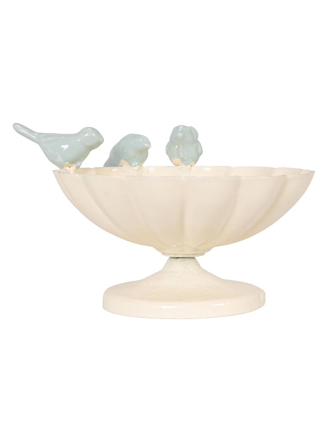 Cast Iron Birds Scalloped Metal Decorative Bowl
