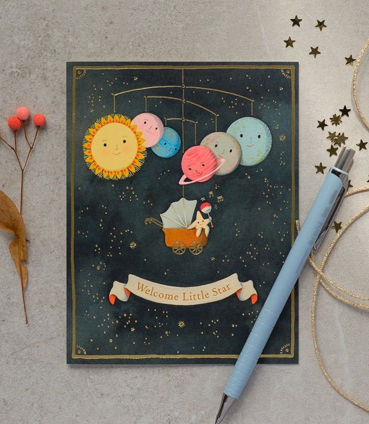 Welcome Little Star Solar System Baby Card
