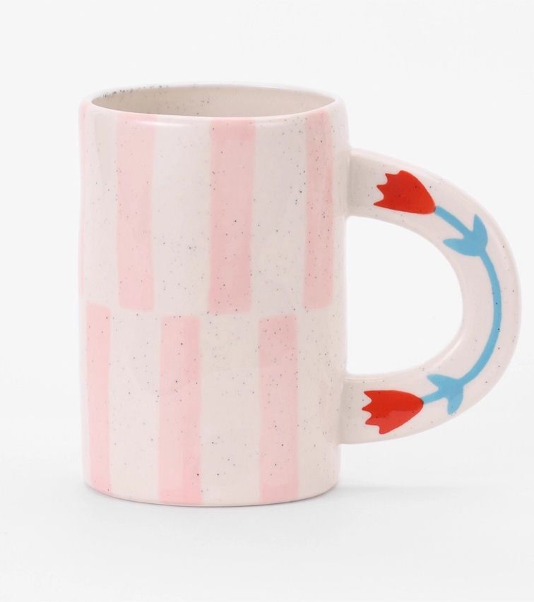 Ceramic Pink And White Stripes Tulip Mug