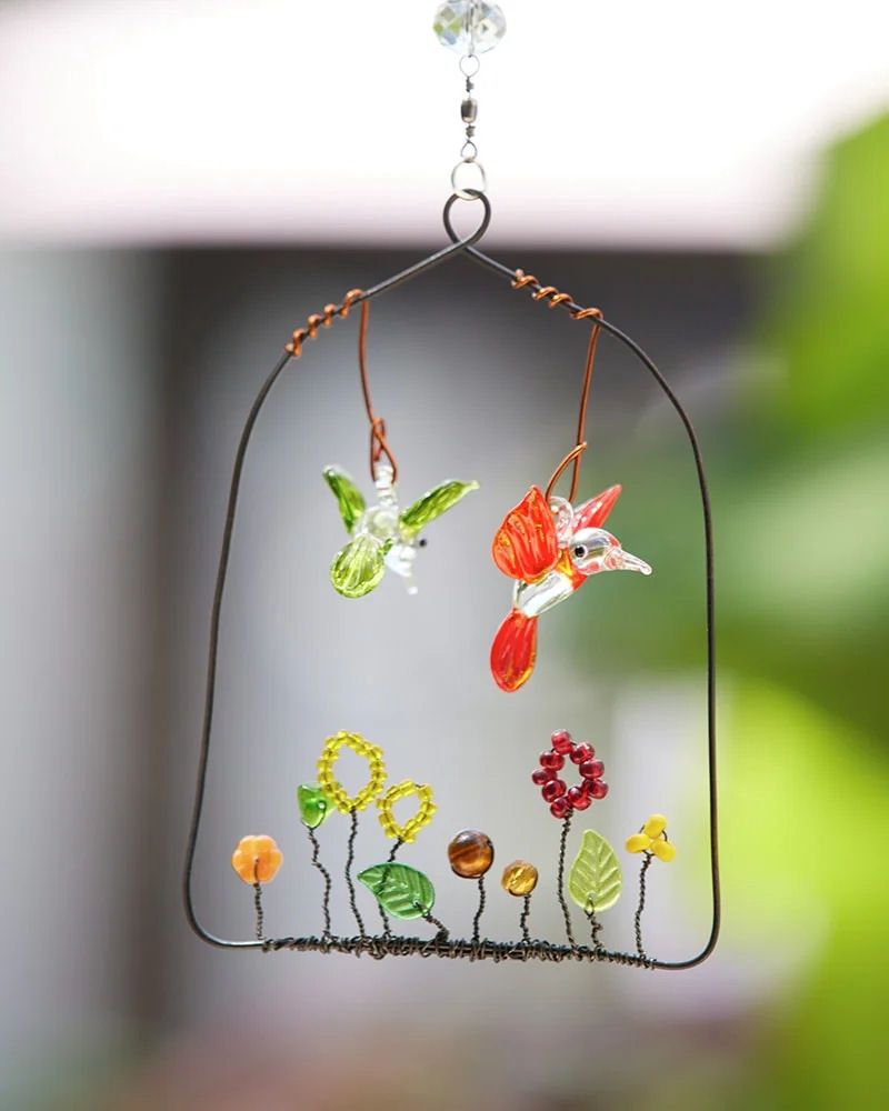 Handblown Glass Hummingbirds Garden