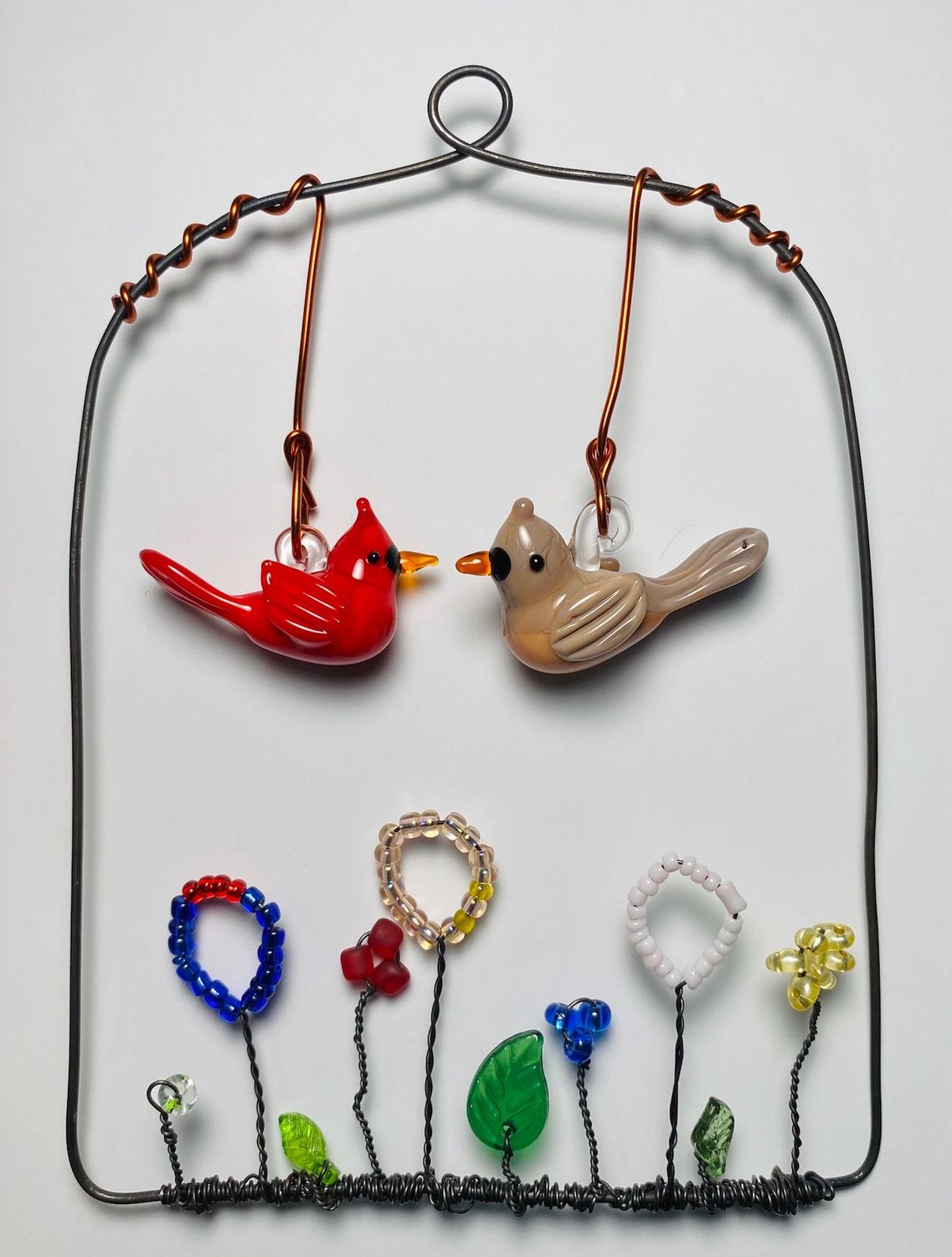 Handblown Glass Cardinals Garden