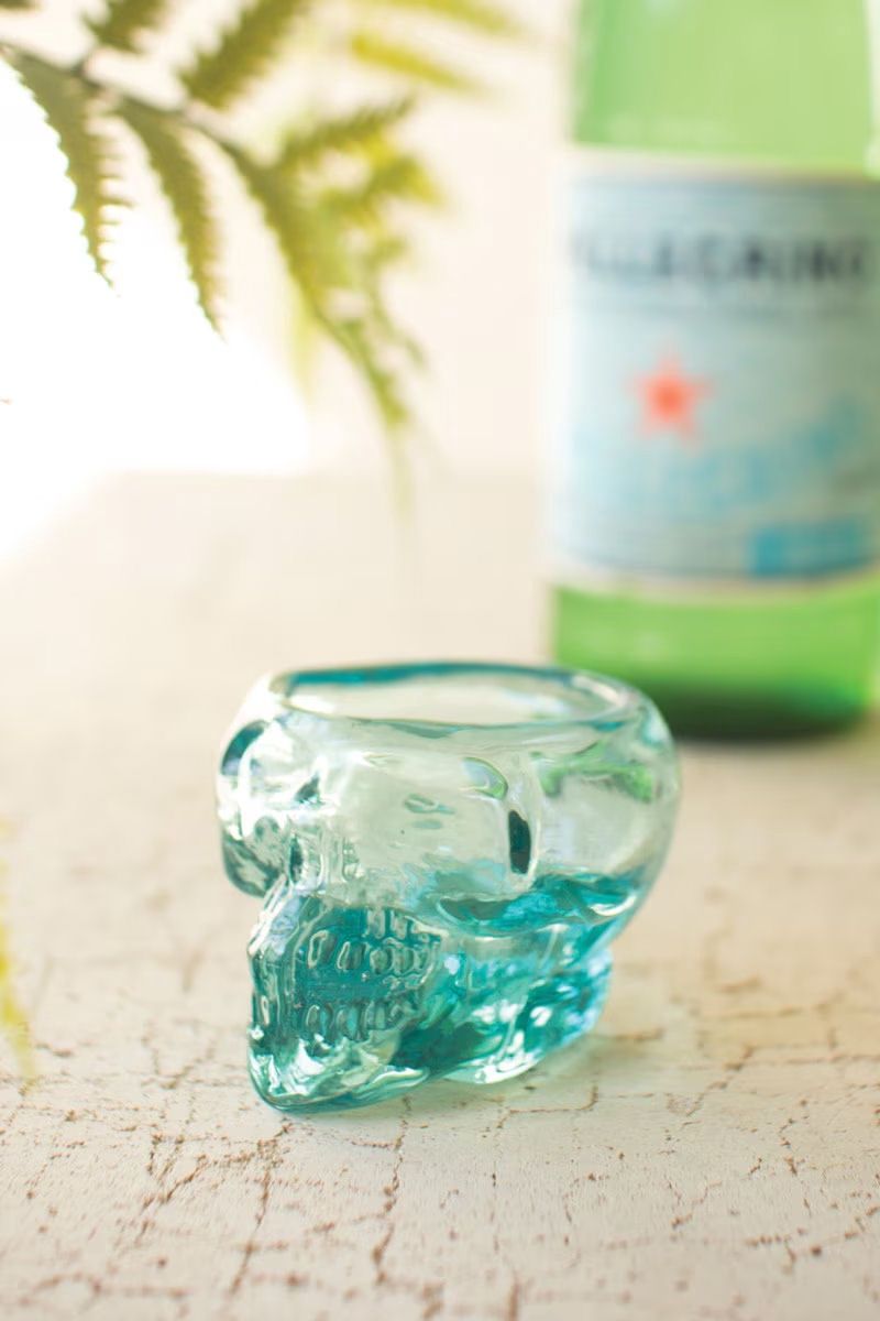 Skull Blue Green Shot Glass