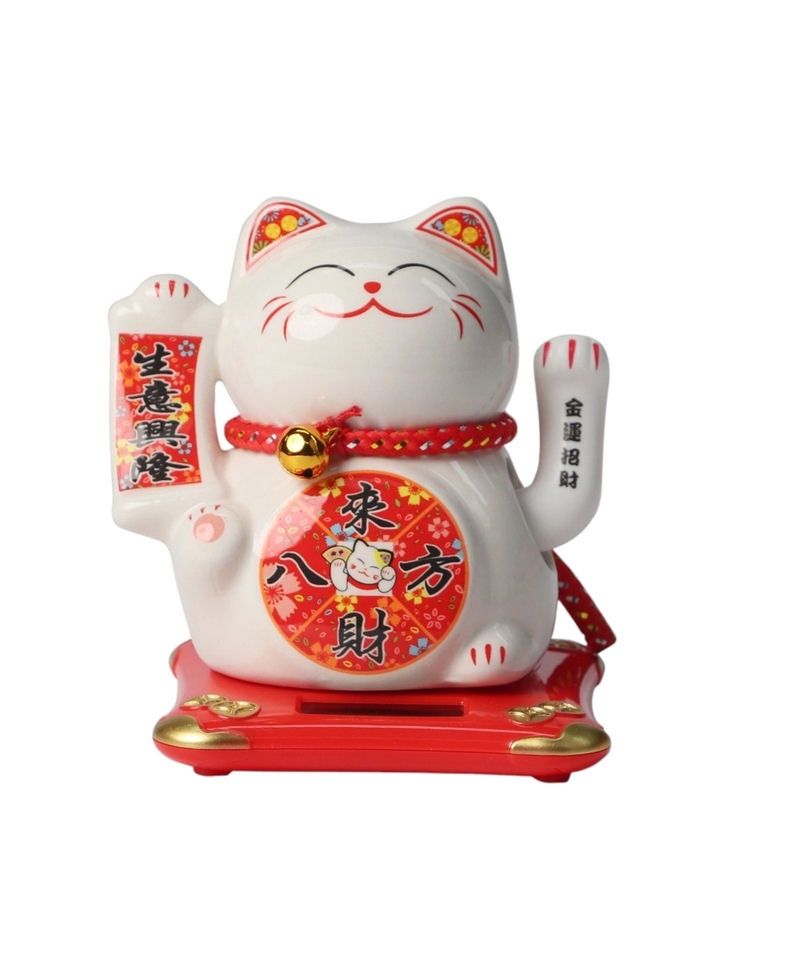 Solar Lucky Cat Holding Scroll 5"