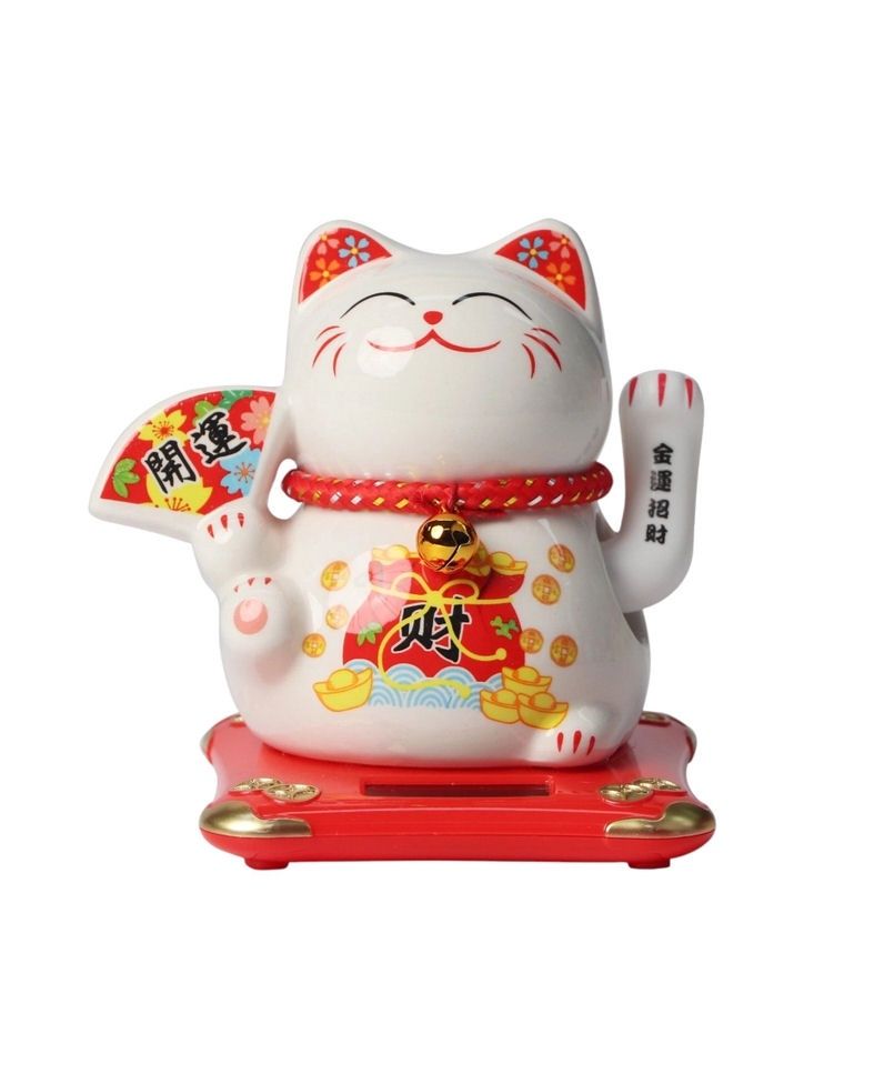 Solar Lucky Cat Holding Fan 5"