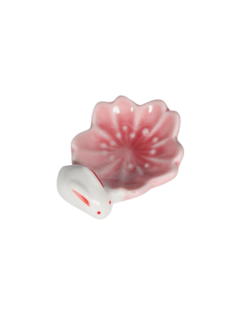 Rabbit With Flower Small Dish, Color: Pink