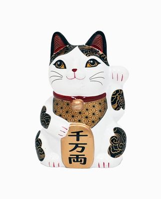 White Prosperity Lucky Cat Happineko 3.5 Inches