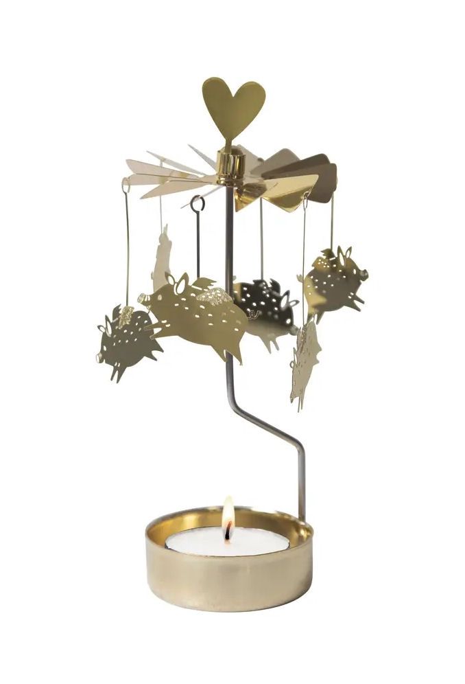 Gold Flying Pigs Rotary Candleholder