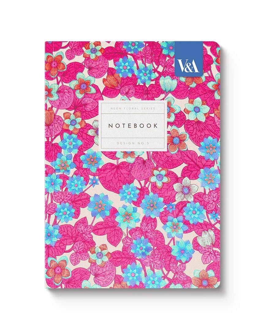 Neon Floral Pink And Blue Premium Paperback Notebook