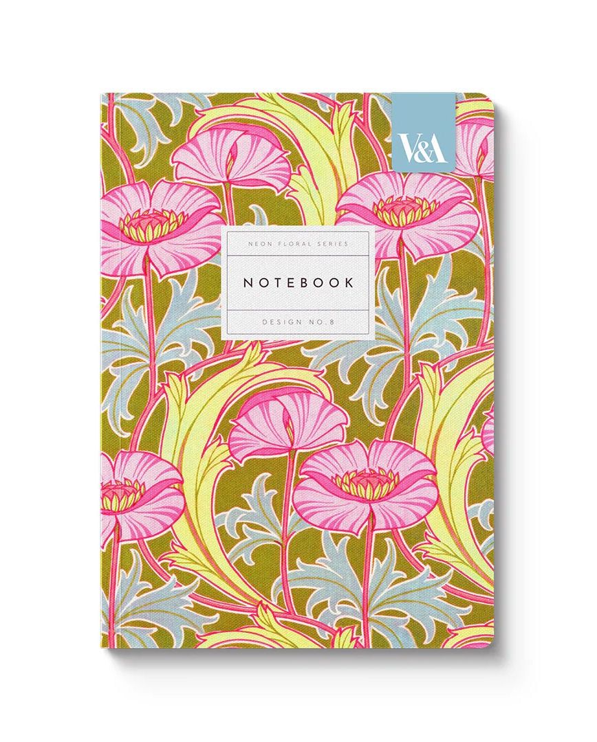 Neon Floral Pink Poppies Premium Paperback Notebook