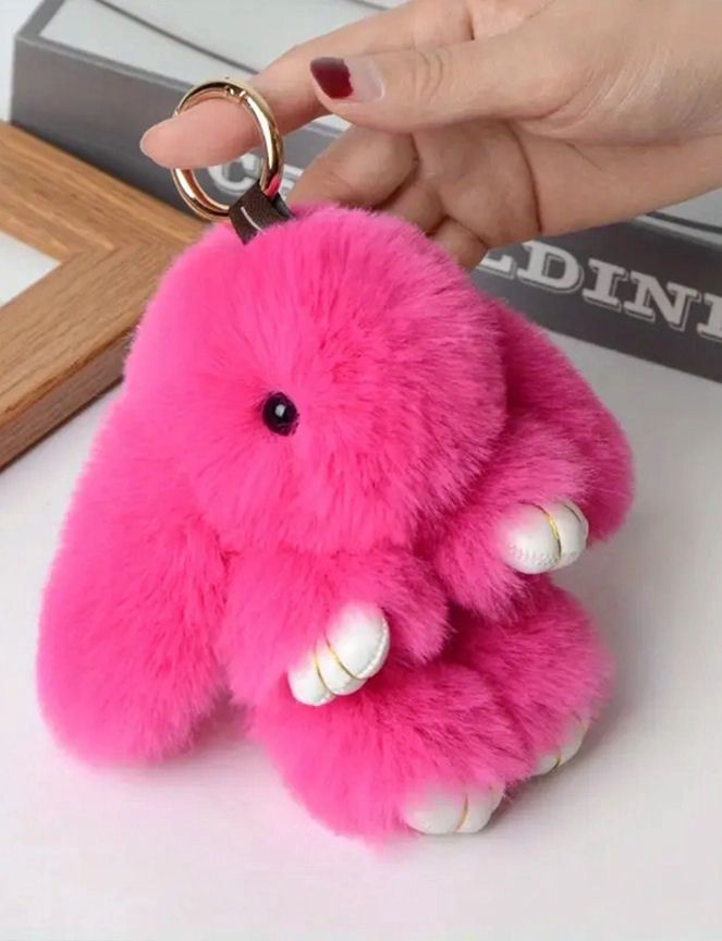 Faux Fur Fuchsia Bunny Rabbit Keychain