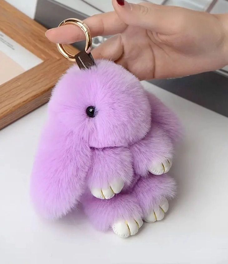 Faux Fur Lavender Bunny Rabbit Keychain