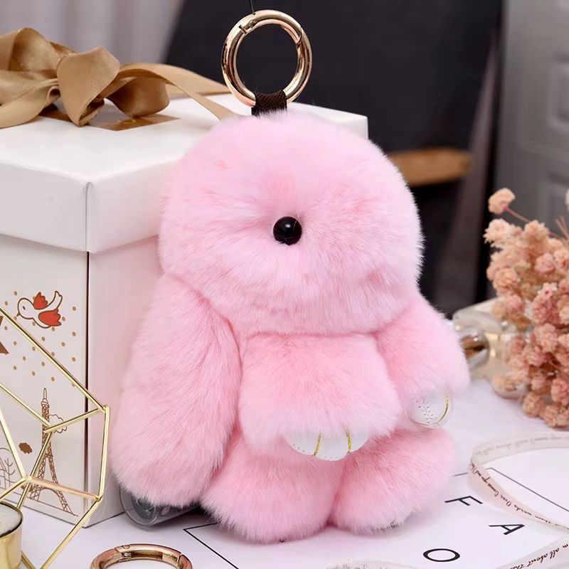 Faux Fur Pink Bunny Rabbit Keychain