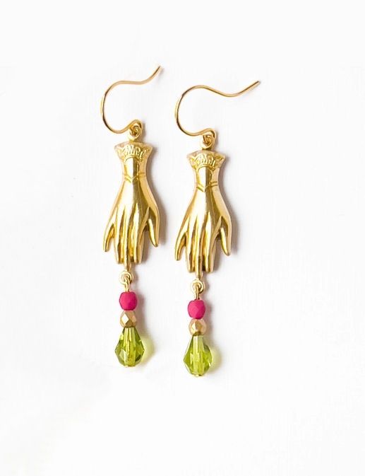 Hand Charm Green Earrings