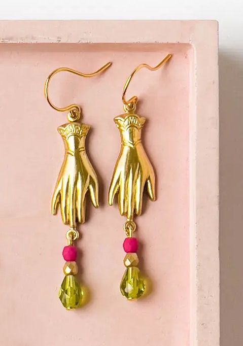 Hand Charm Green Earrings