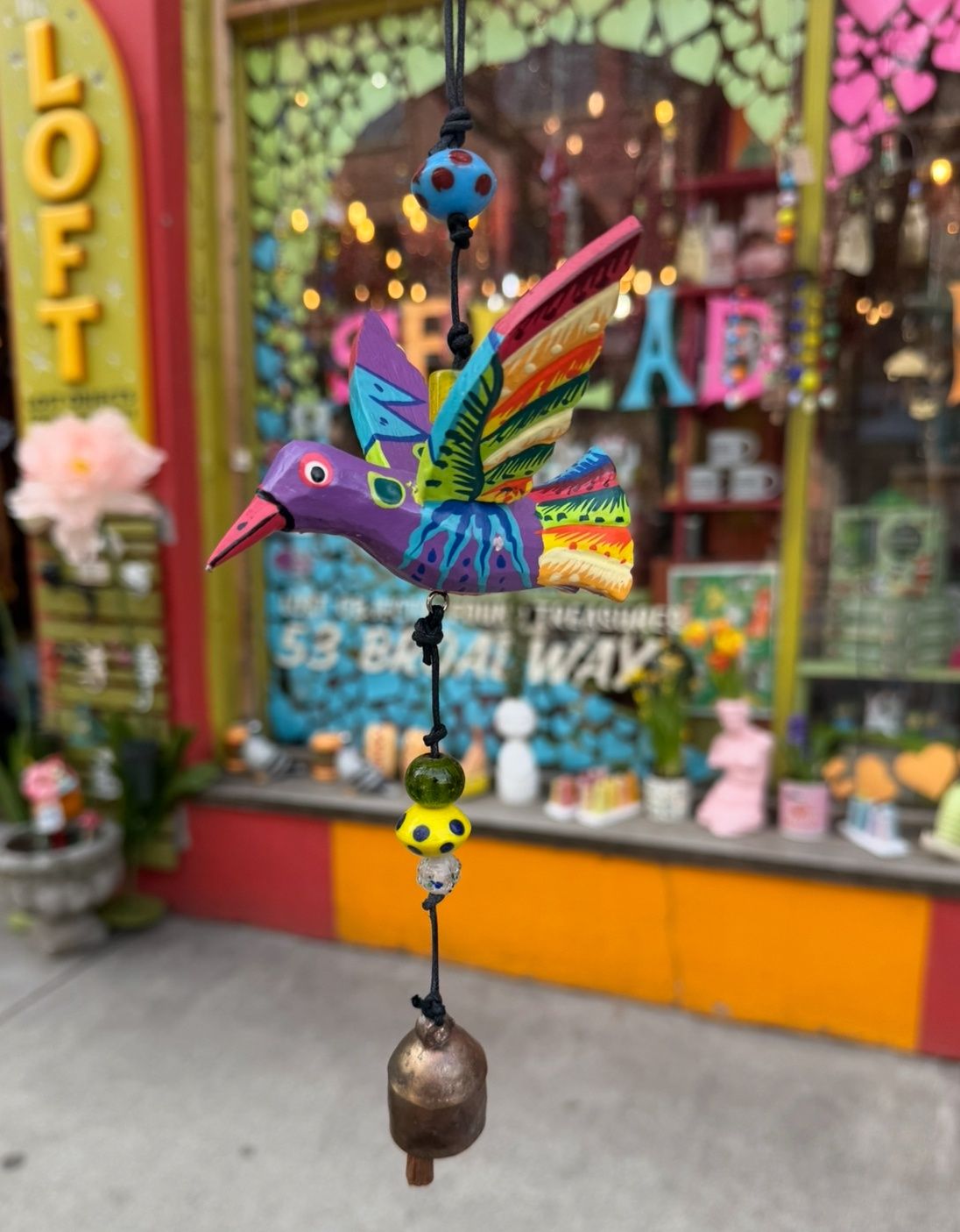 Hand Painted Wooden Happy Hummingbird Beads And Bell Chime