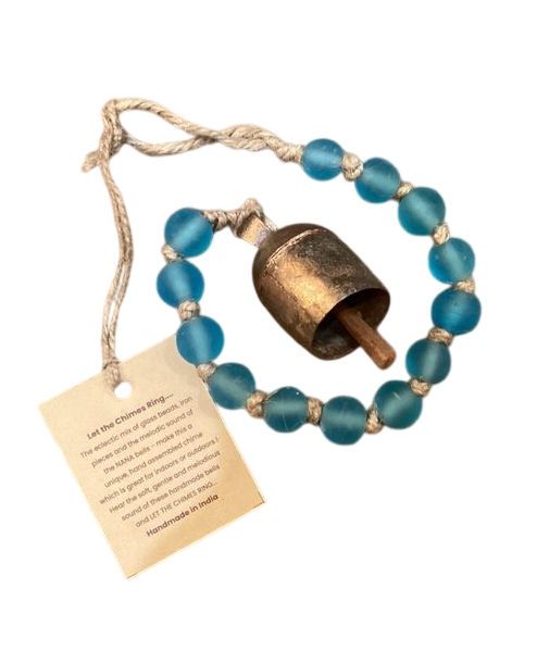 Blue Glass Strand Of Beads With Bell