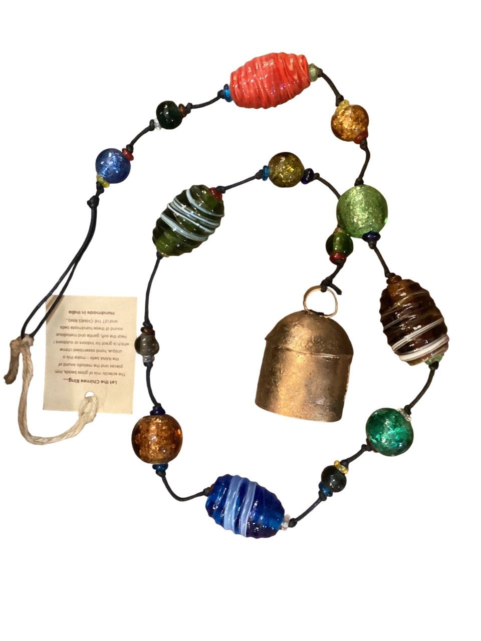 Rainbow Oval Stripes Strand Of Beads With Bell