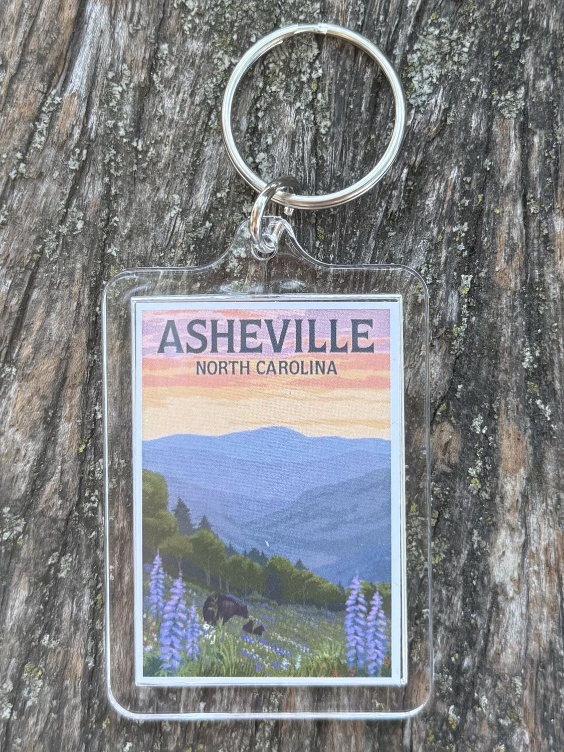 Asheville, North Carolina Bears With Flowers Keychain