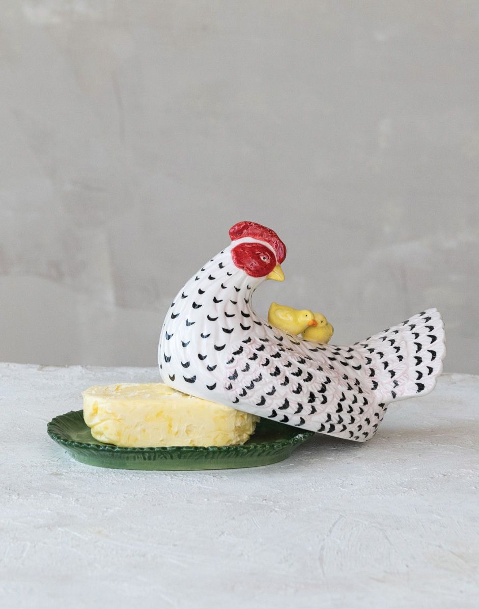 Chicken Hen With Chicks Butter Dish