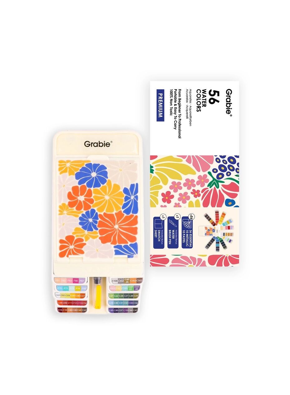 Grabie Foldable Watercolor Set Of 56 With Water Brush Pen