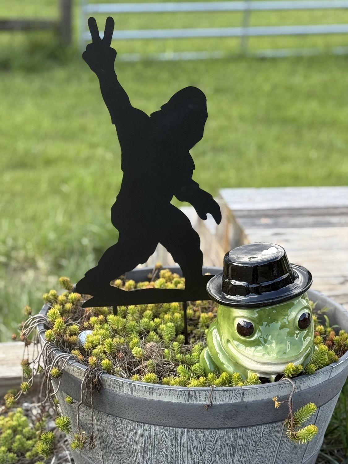 Peace Sign Bigfoot Iron Garden Stake