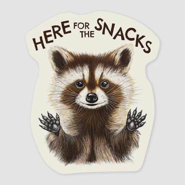 Here For The Snacks Raccoon Sticker