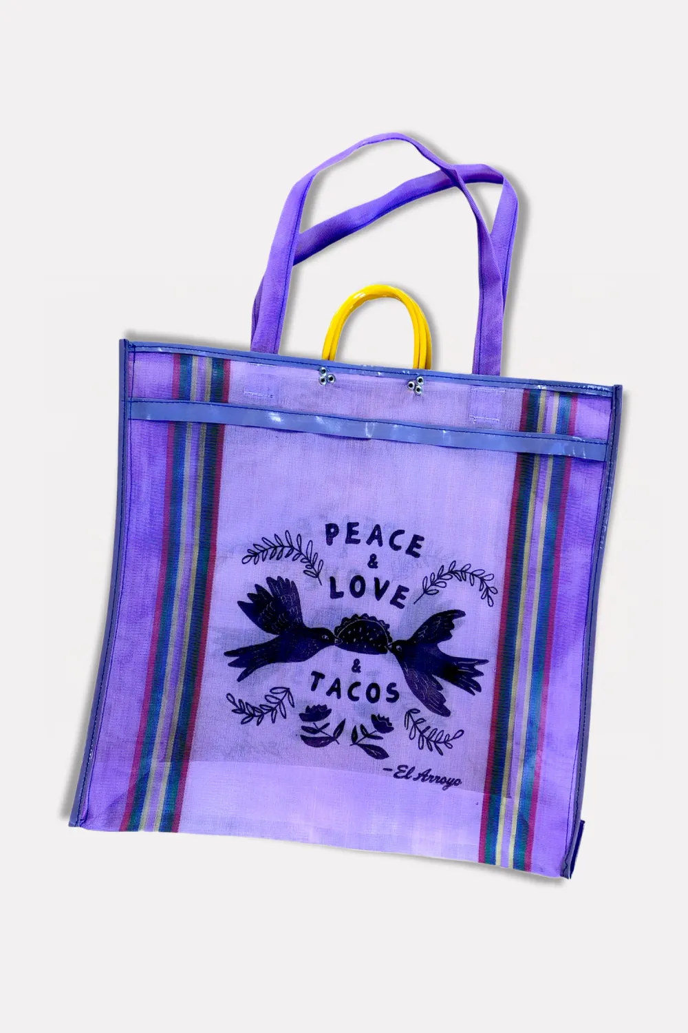 Peace Love And Tacos Dove Purple Mesh Tote Bag