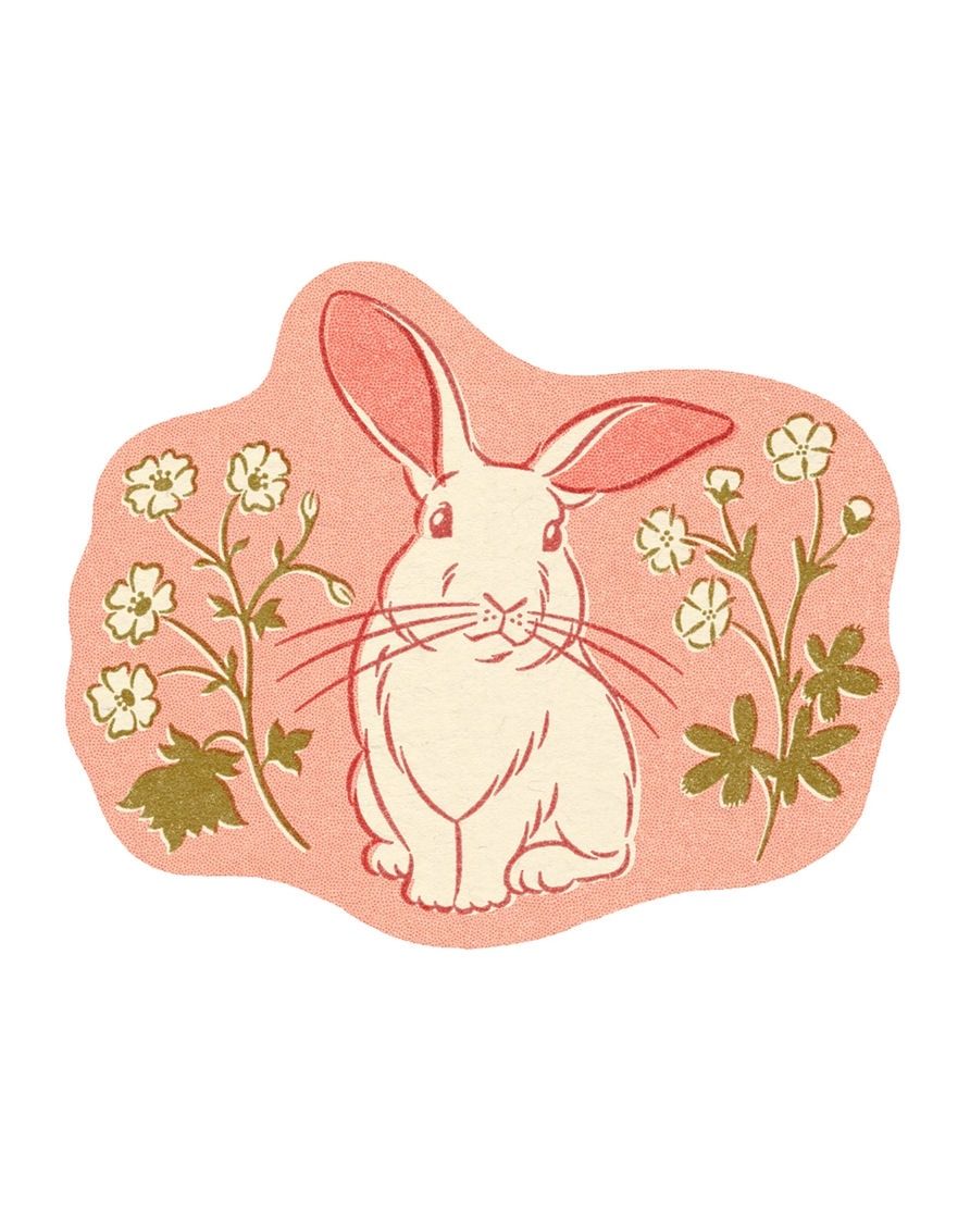 White Bunny Rabbit With Flowers Sticker