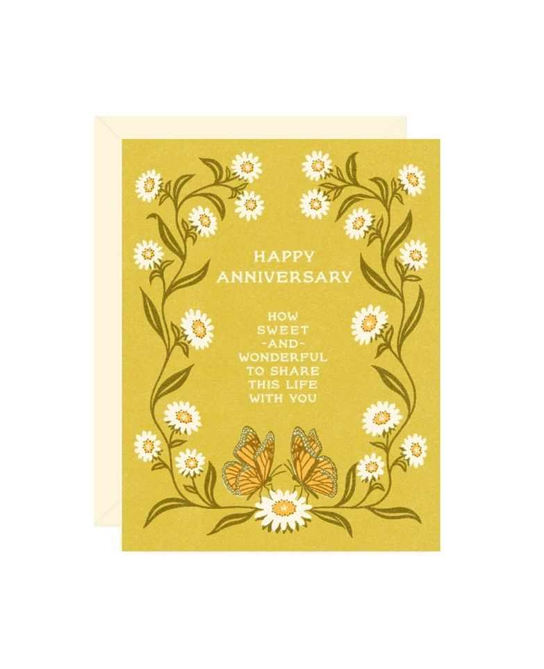 Happy Anniversary Daisies And Butterflies Card