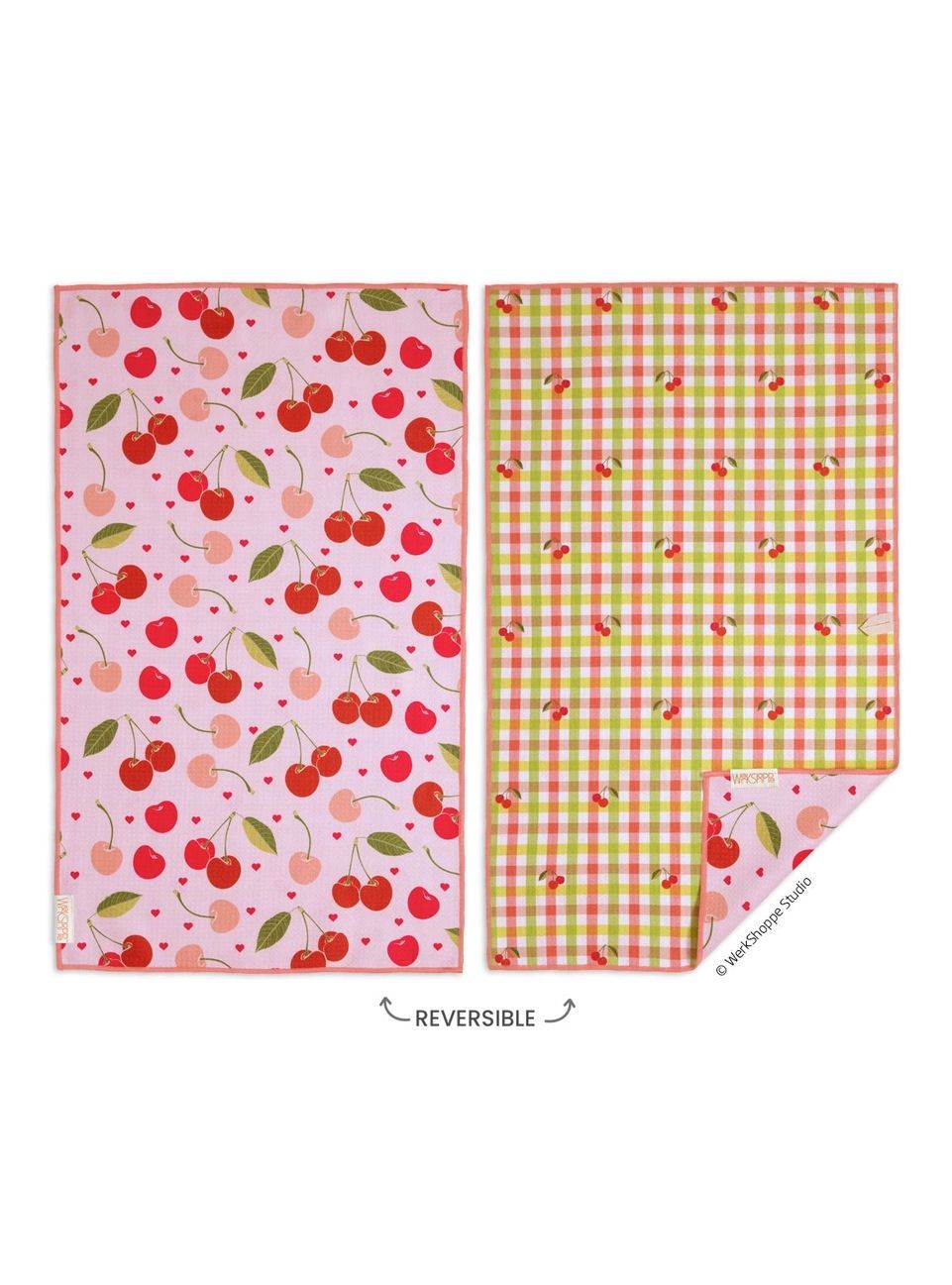 Cherry Hearts Reversible Microfiber Kitchen Towel