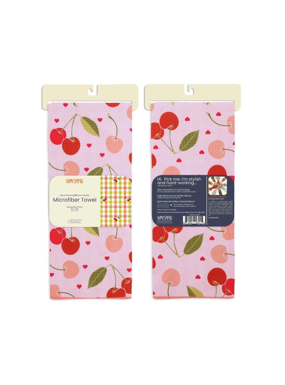 Cherry Hearts Reversible Microfiber Kitchen Towel