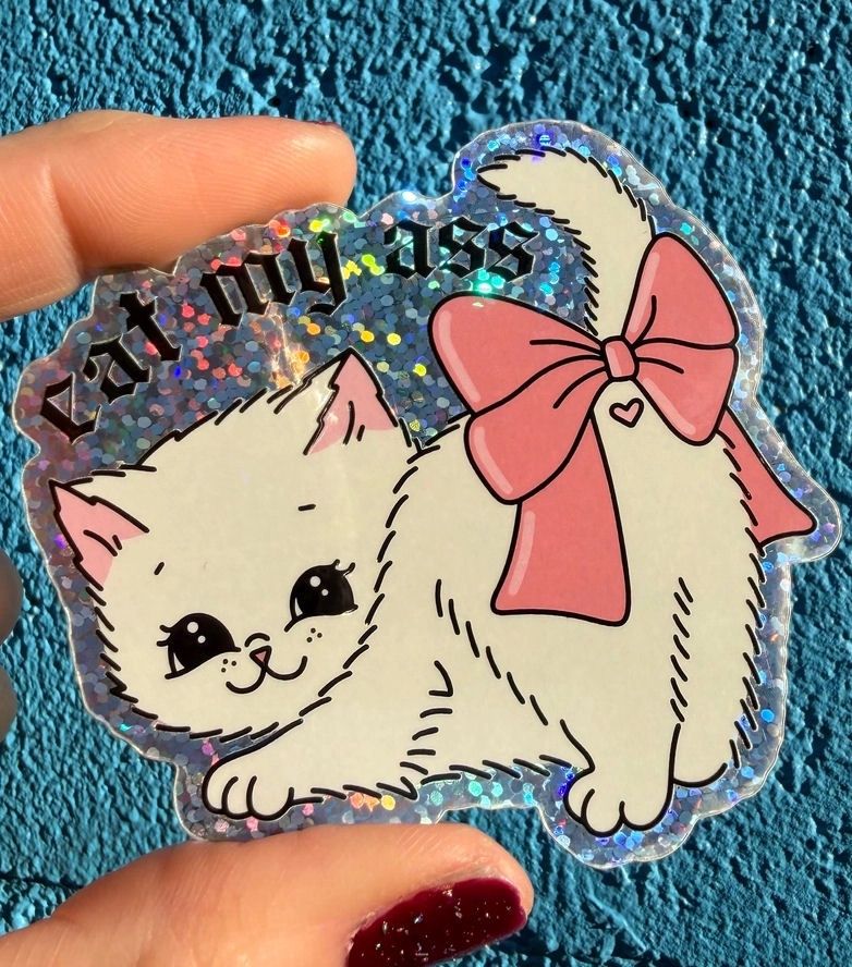 Eat My Ass Cat Glitter Sticker