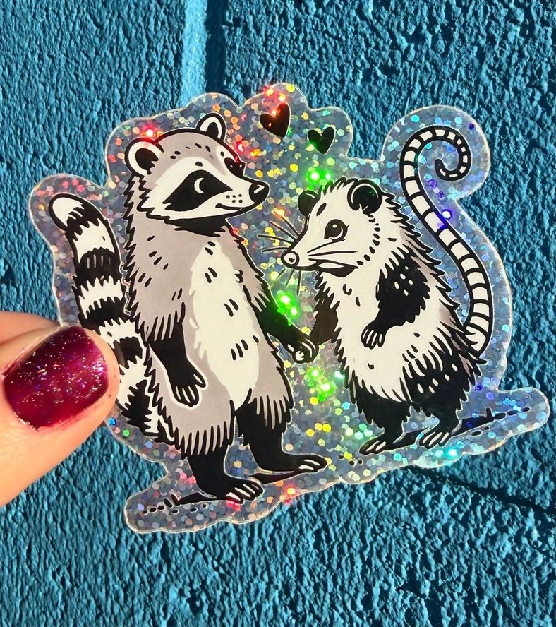 Dumpster Darlings Possum And Raccoon Glitter Sticker