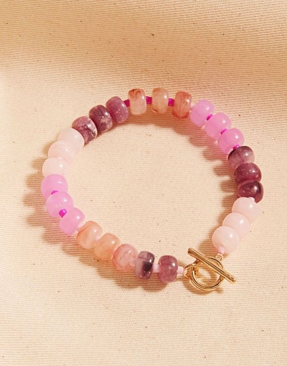 Flat Round Bead Ombre Pink Stretch Bracelet