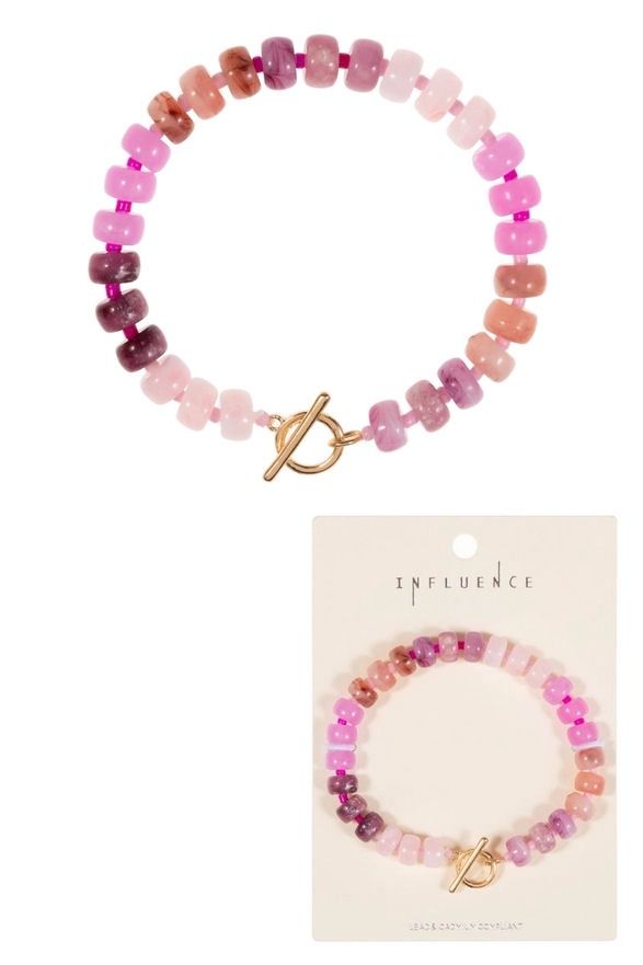Flat Round Bead Ombre Pink Stretch Bracelet